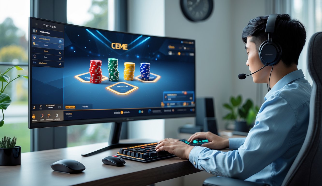 Seseorang sedang bermain game Ceme secara online di komputer dengan tampilan layar yang jernih dan tanpa gangguan.
