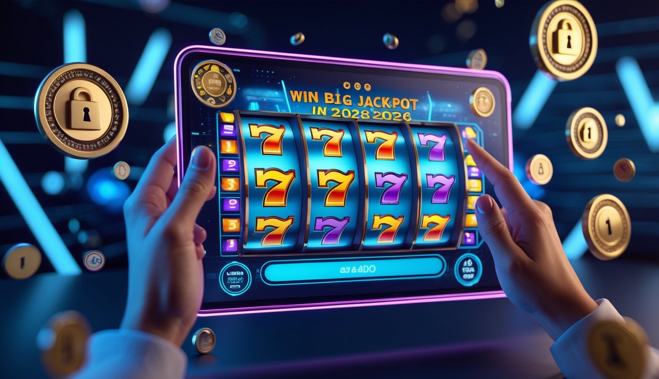 Tampilan antarmuka permainan slot 3D online dengan grafik warna-warni dan simbol jackpot, menunjukkan suasana permainan judi daring resmi.