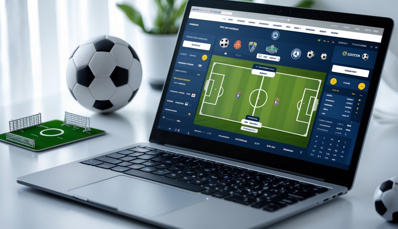 Seseorang menggunakan komputer dengan tampilan antarmuka taruhan sepak bola online Liga Eropa.
