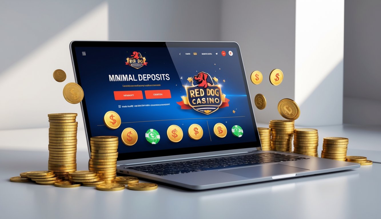 Seorang pengguna sedang menggunakan komputer dengan tampilan situs kasino online yang menampilkan suasana profesional dan elemen yang melambangkan deposit rendah.