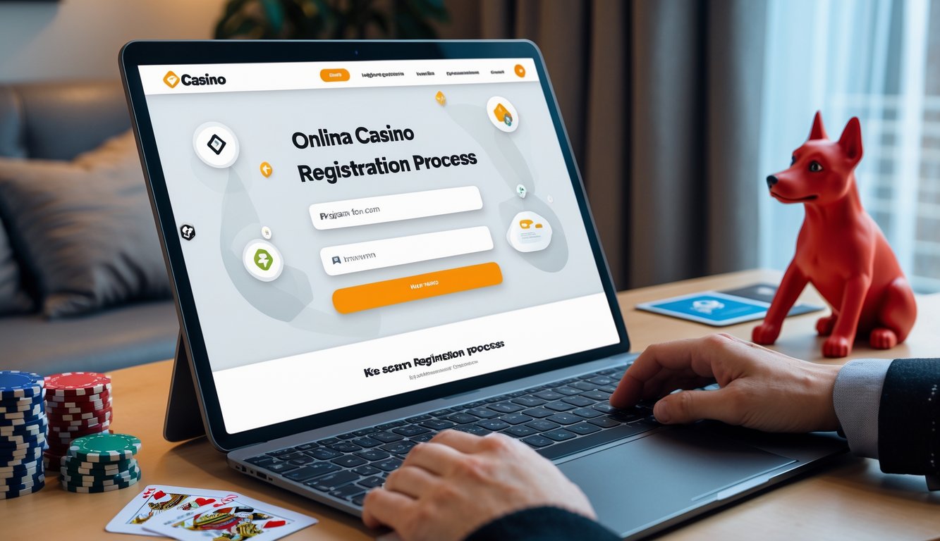 Seseorang menggunakan laptop di meja dengan suasana nyaman, menampilkan proses pendaftaran agen kasino online yang mudah dan aman.