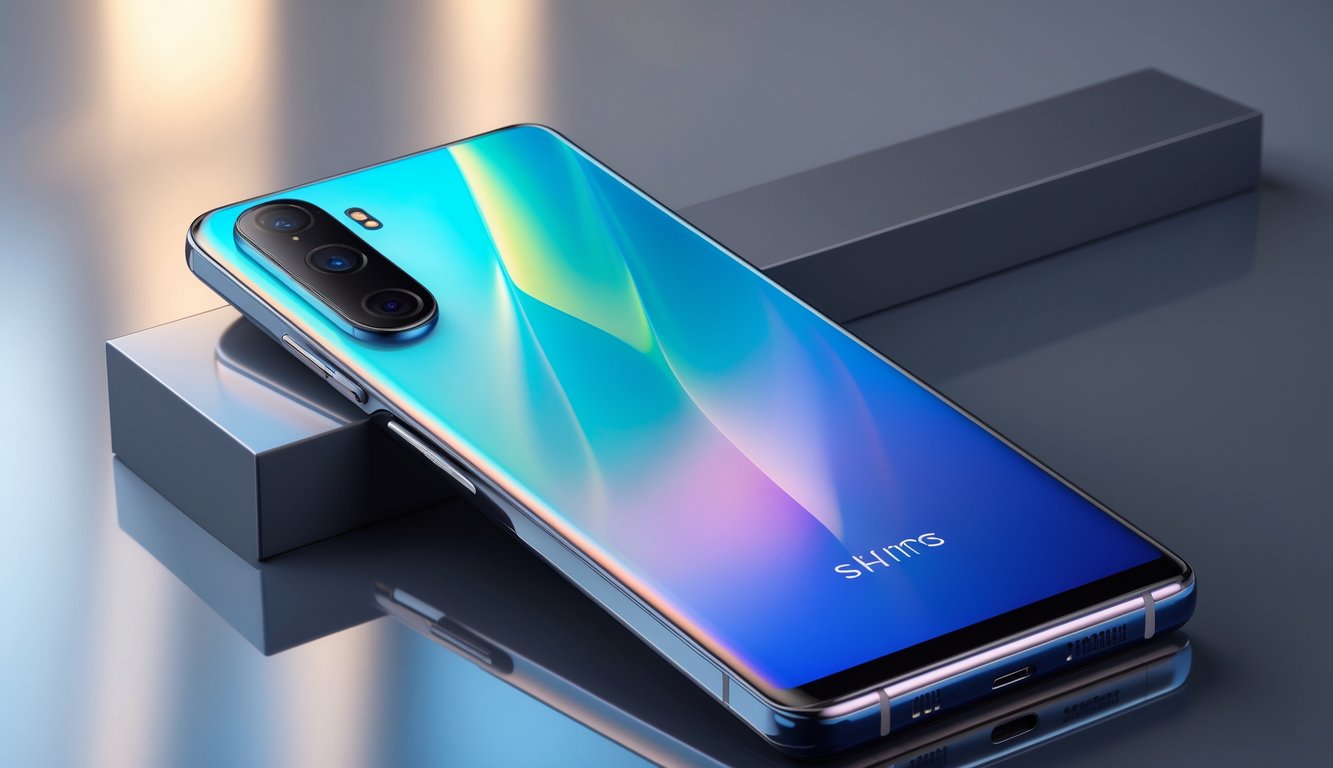 Foto smartphone terbaru dan mewah kelas atas dengan layar besar dan desain elegan.