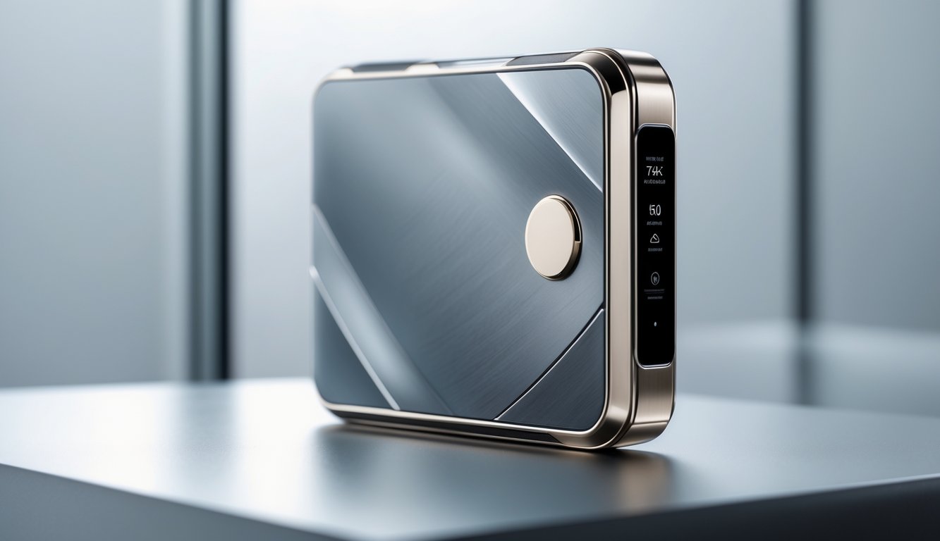 Gadget edisi terbatas terbaru dan mahal yang ditampilkan di atas permukaan modern dengan latar belakang minimalis.