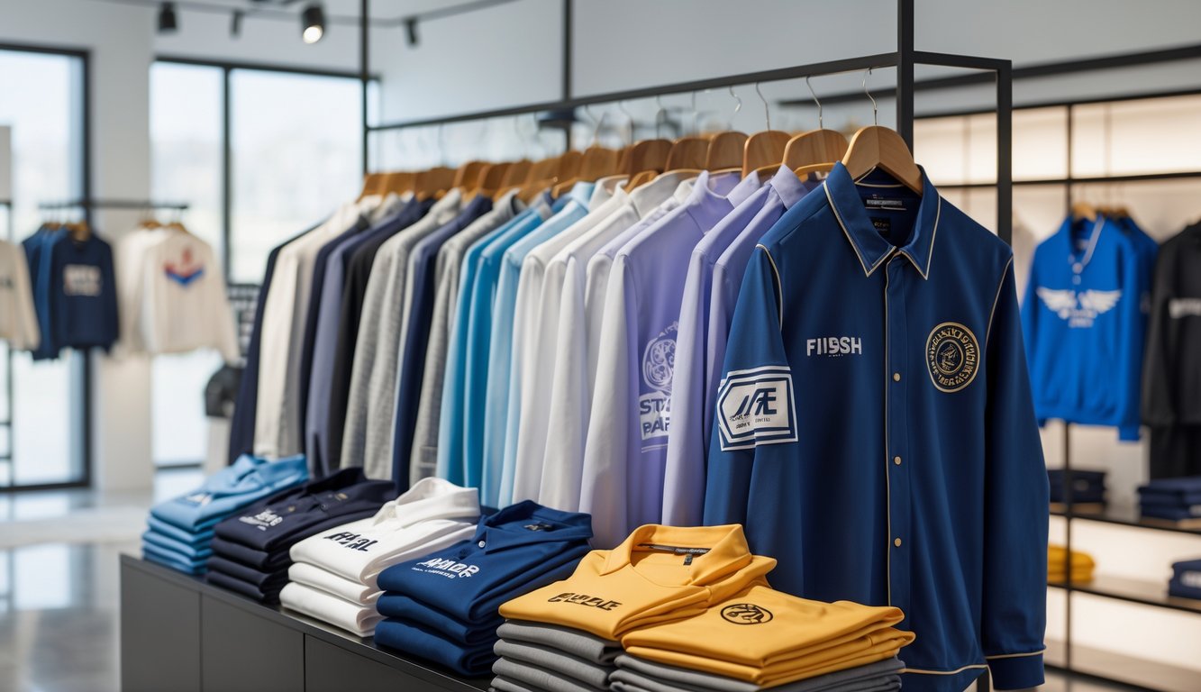 Koleksi pakaian branded dan rapi di dalam toko pakaian yang modern dan terorganisir.