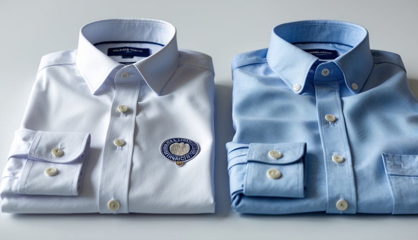 Dua baju branded yang dilipat rapi berdampingan di atas permukaan putih, menunjukkan perbedaan kualitas dan detail antara baju original dan premium.