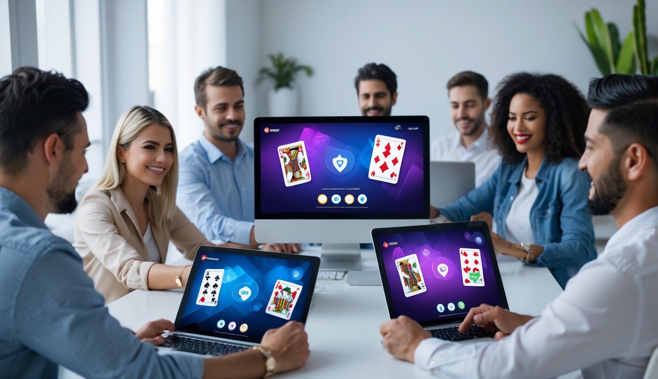 Beberapa orang menggunakan perangkat digital untuk bermain judi Capsa online di ruang yang terang dan aman.