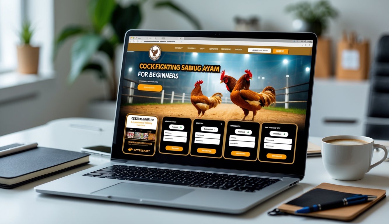 Seseorang menggunakan laptop di meja kerja dengan suasana nyaman, menunjukkan aktivitas mendaftar di situs sabung ayam online.