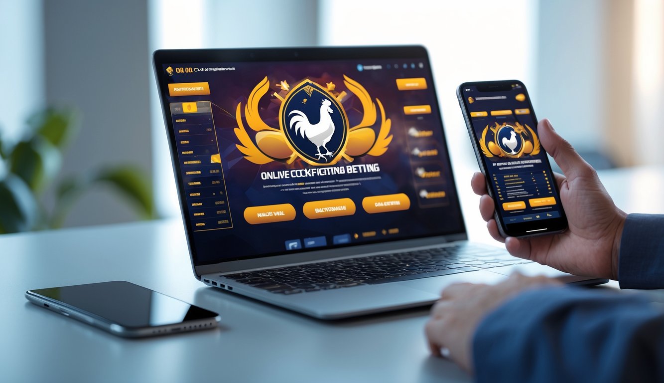 Seseorang menggunakan laptop dan ponsel untuk mengakses situs taruhan sabung ayam online yang resmi dan terpercaya.