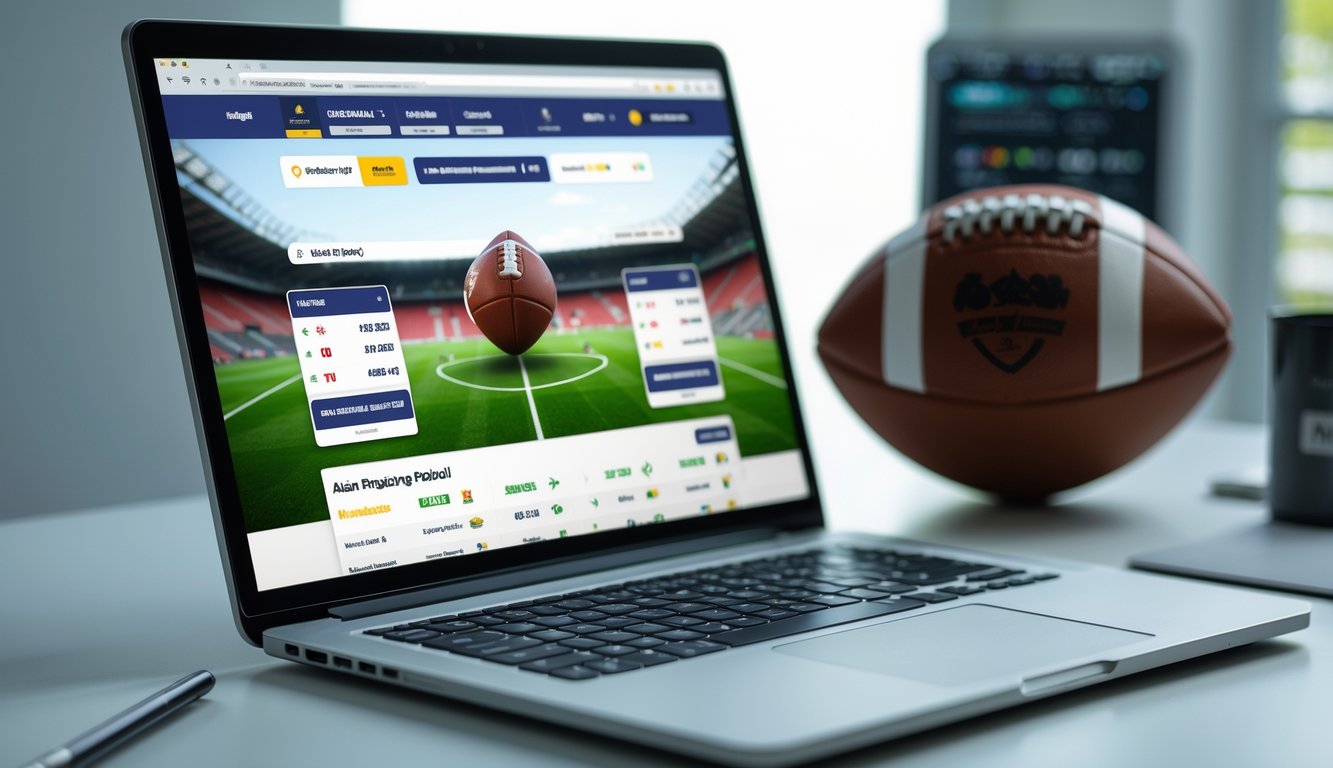 Seorang pengguna sedang melihat platform taruhan sepak bola handicap Asia di layar komputer di ruang kerja yang rapi.