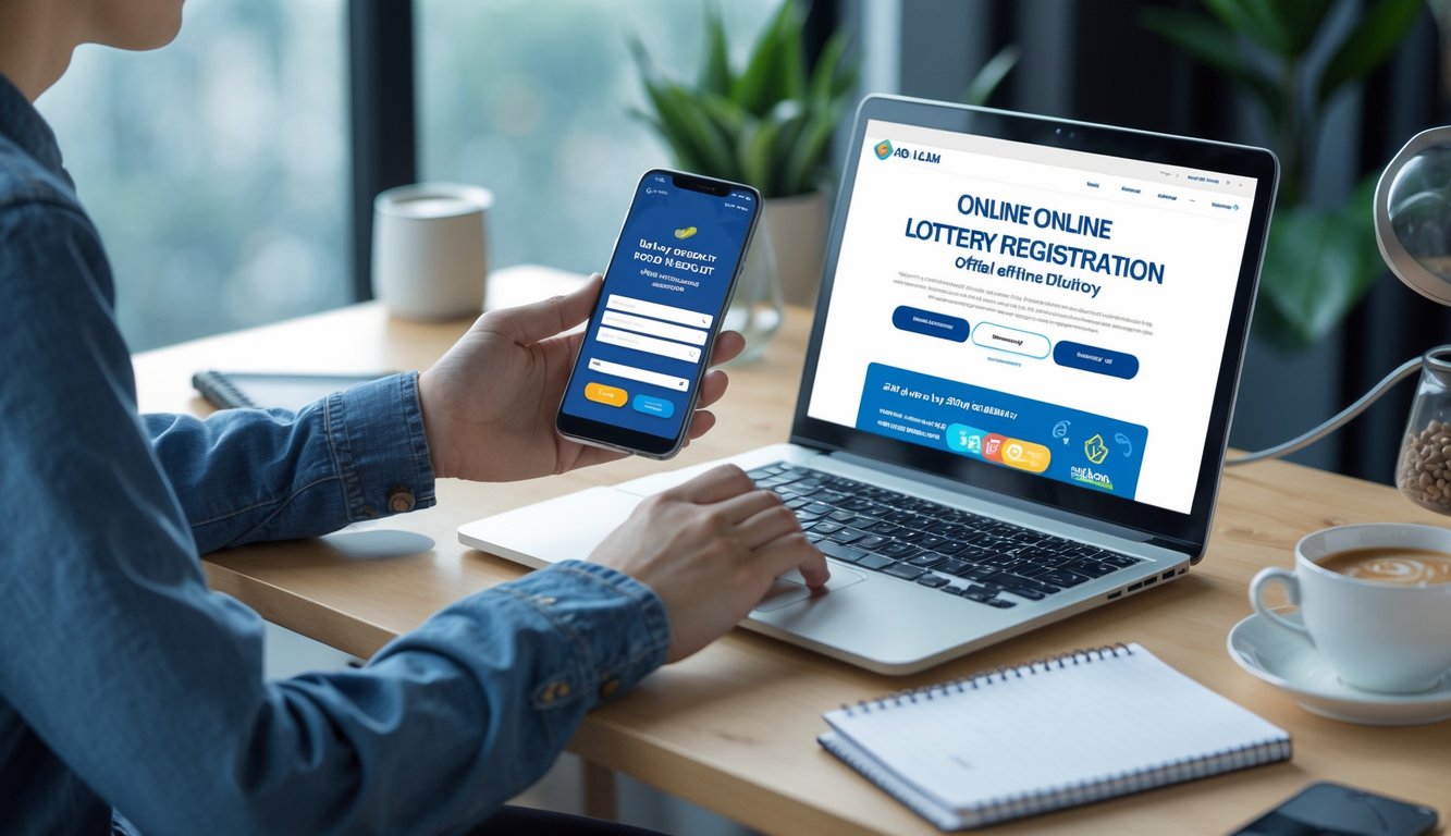 Seseorang sedang duduk di meja dengan laptop dan ponsel, tampak santai dan fokus mengakses situs pendaftaran togel online.