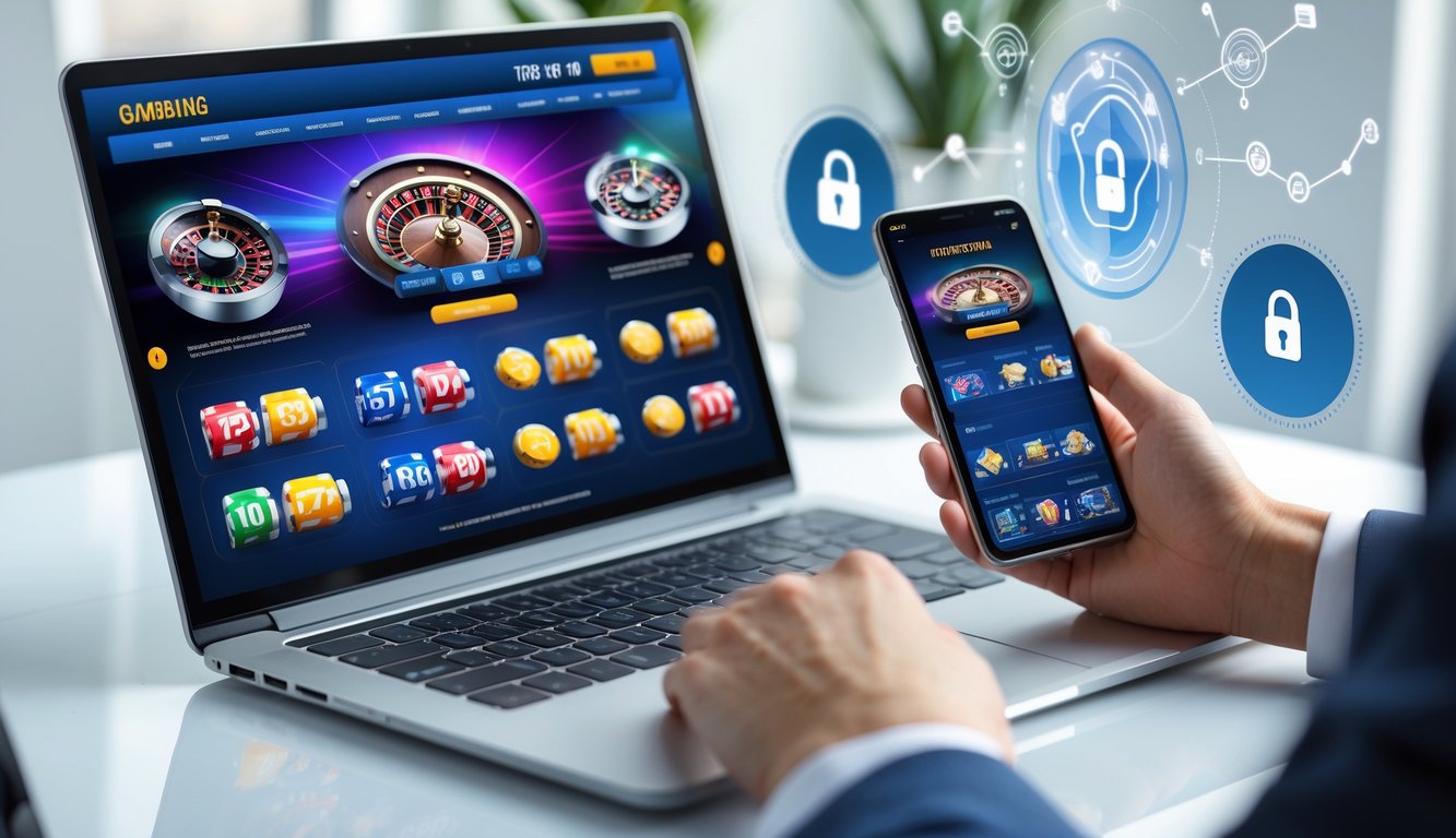 Seorang pengguna menggunakan laptop dan ponsel untuk mengakses situs judi online resmi yang aman.