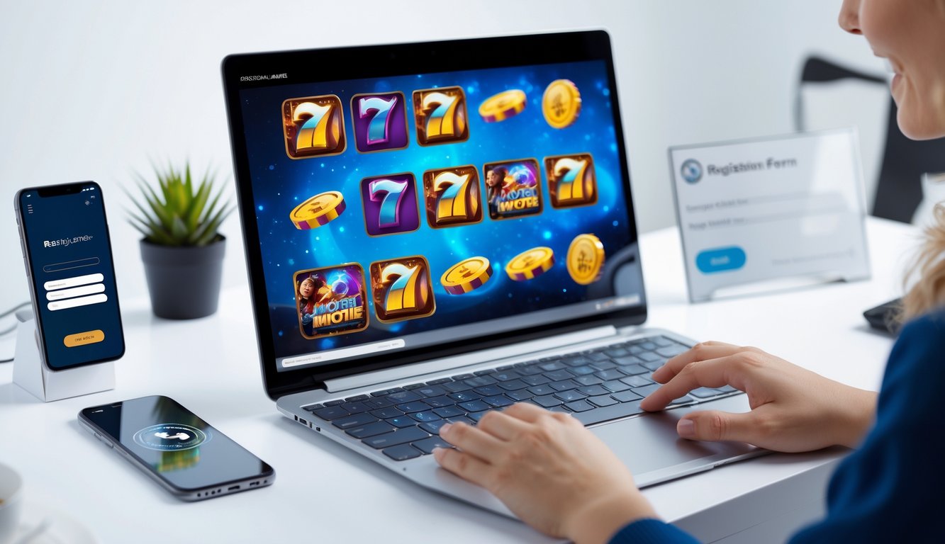 Seseorang menggunakan komputer dan ponsel untuk mendaftar permainan slot online bertema film dengan suasana yang nyaman dan mudah.