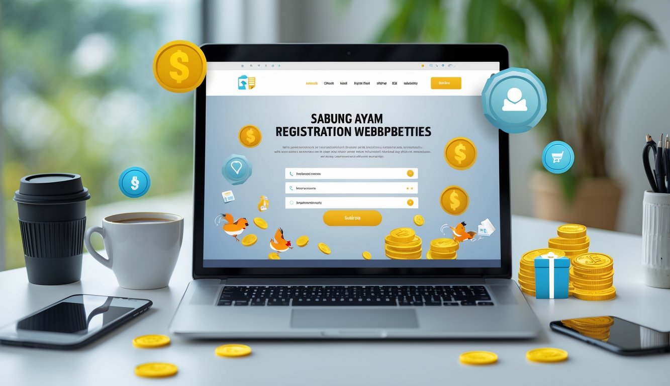 Seseorang sedang menggunakan laptop di meja kerja untuk mendaftar secara online dengan suasana yang rapi dan terang.