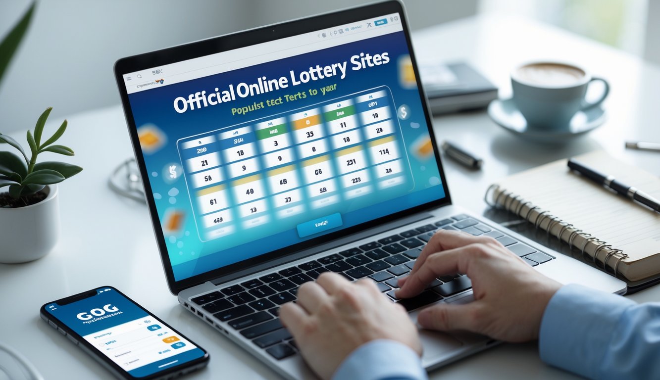 Sebuah meja kerja modern dengan laptop, ponsel, dan secangkir kopi yang menunjukkan suasana bermain togel online.