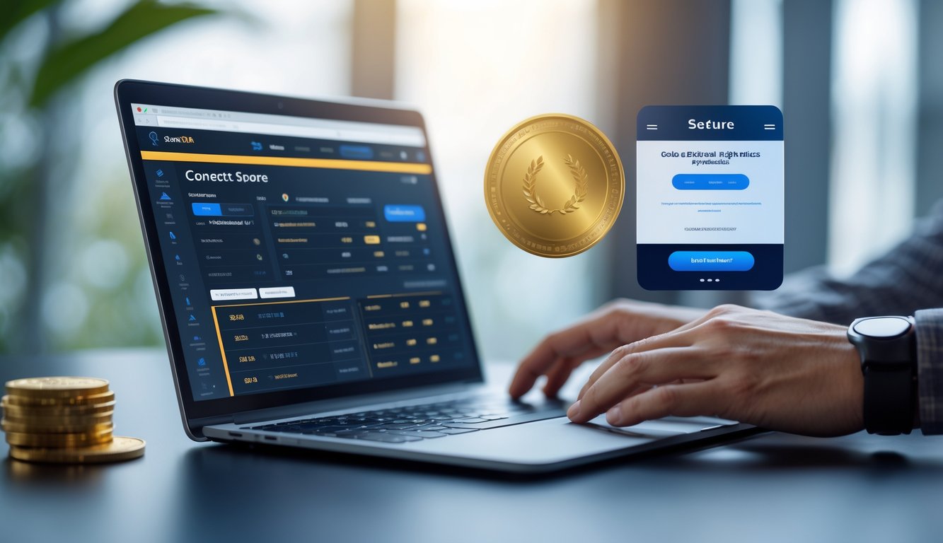 Seseorang menggunakan laptop untuk memasang taruhan skor tepat pada pertandingan sepak bola secara online dengan suasana yang profesional dan terpercaya.