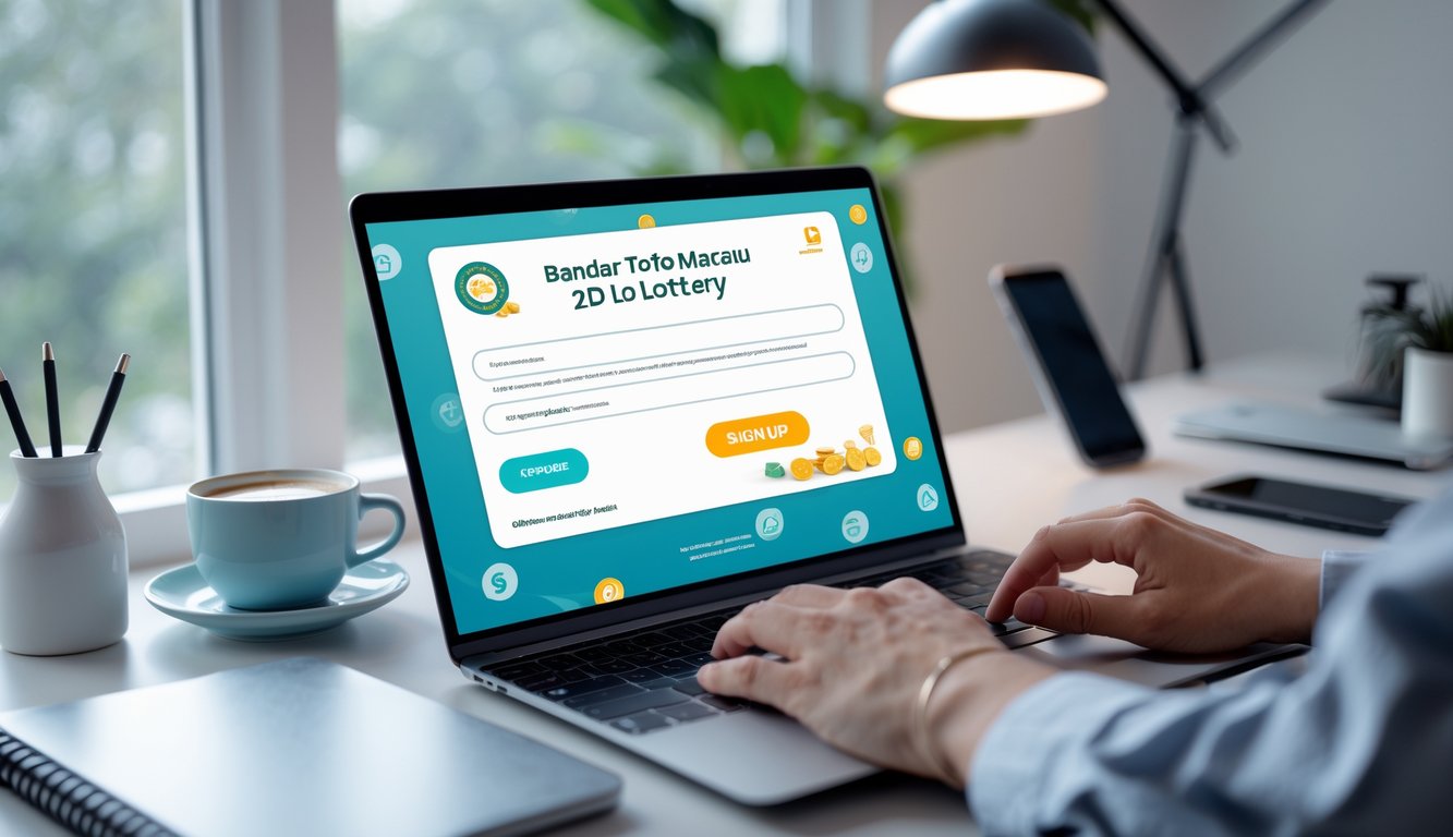 Seseorang sedang menggunakan laptop di meja kerja untuk mendaftar secara online pada layanan bandar toto Macau 2D dengan suasana yang tenang dan rapi.