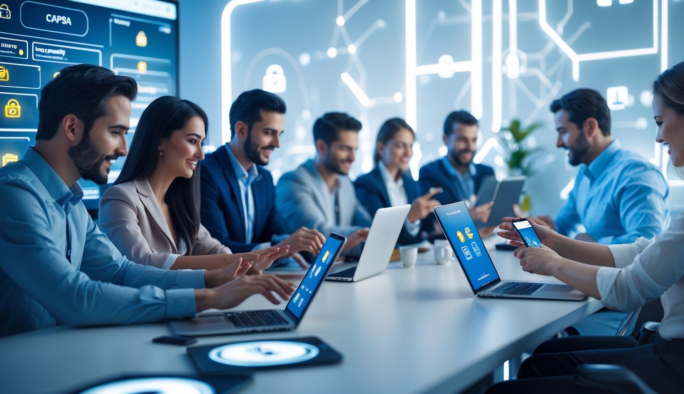 Beberapa orang bermain Capsa menggunakan perangkat digital dalam suasana yang aman dan nyaman.