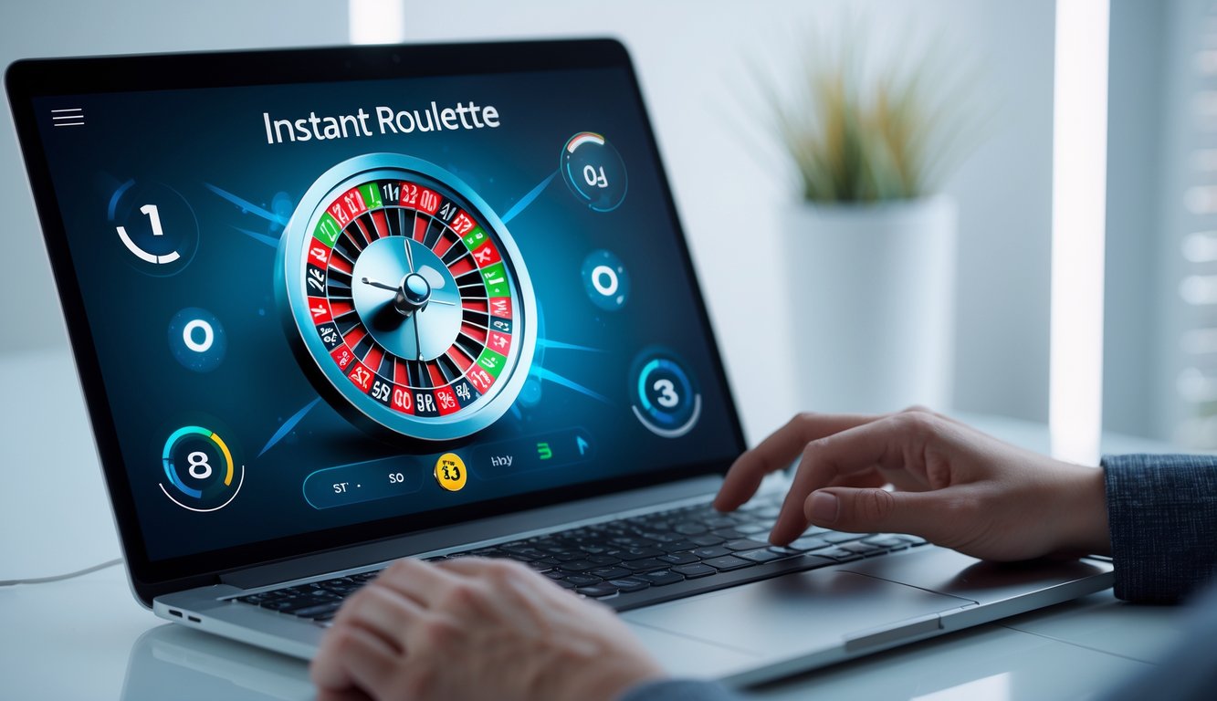 Seorang pemain menggunakan komputer dengan tampilan roda roulette online yang berputar di layar, menunjukkan pengalaman bermain yang lancar dan stabil.