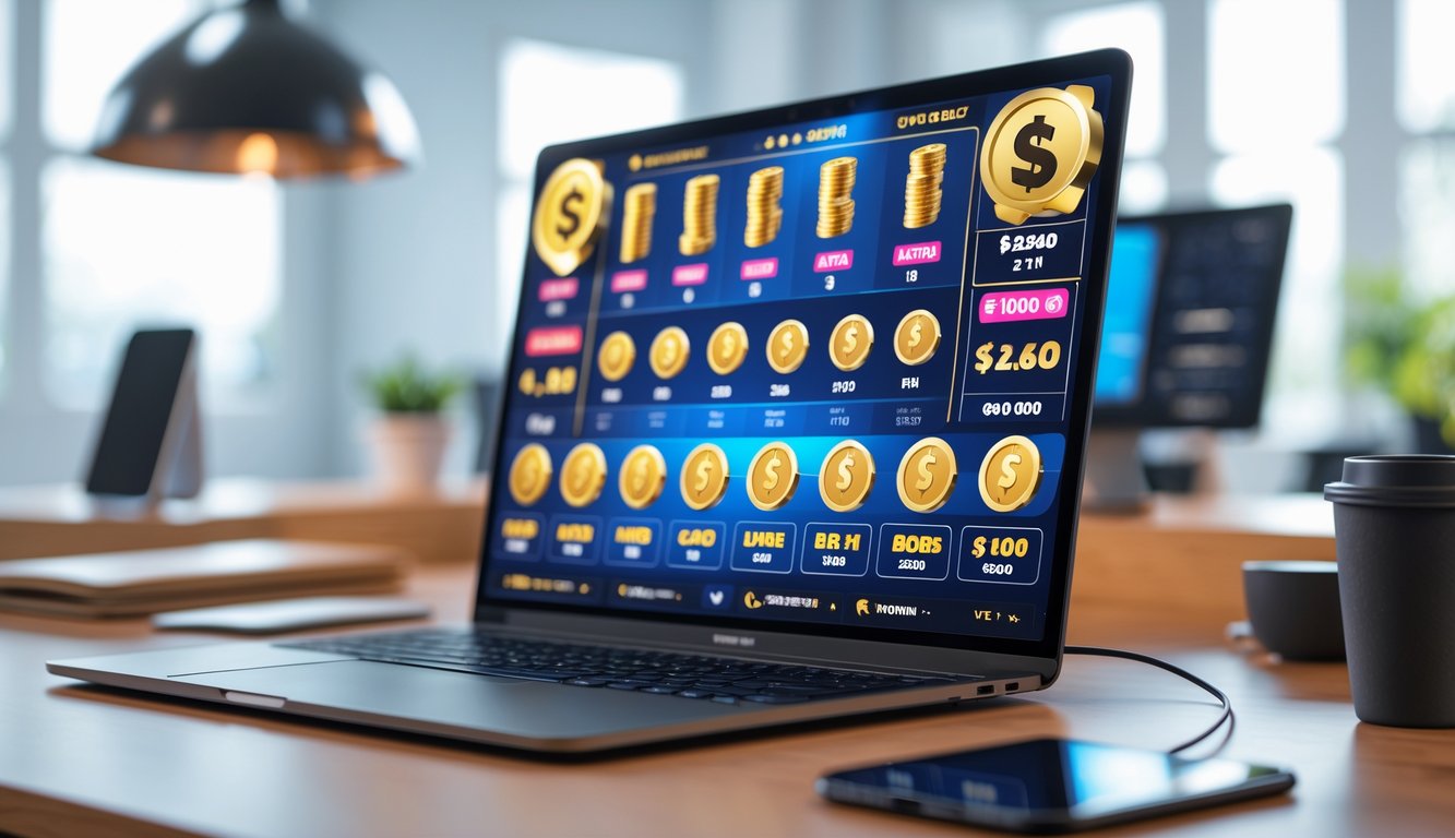 Seseorang menggunakan laptop dengan tampilan situs judi togel online di meja kerja yang rapi.