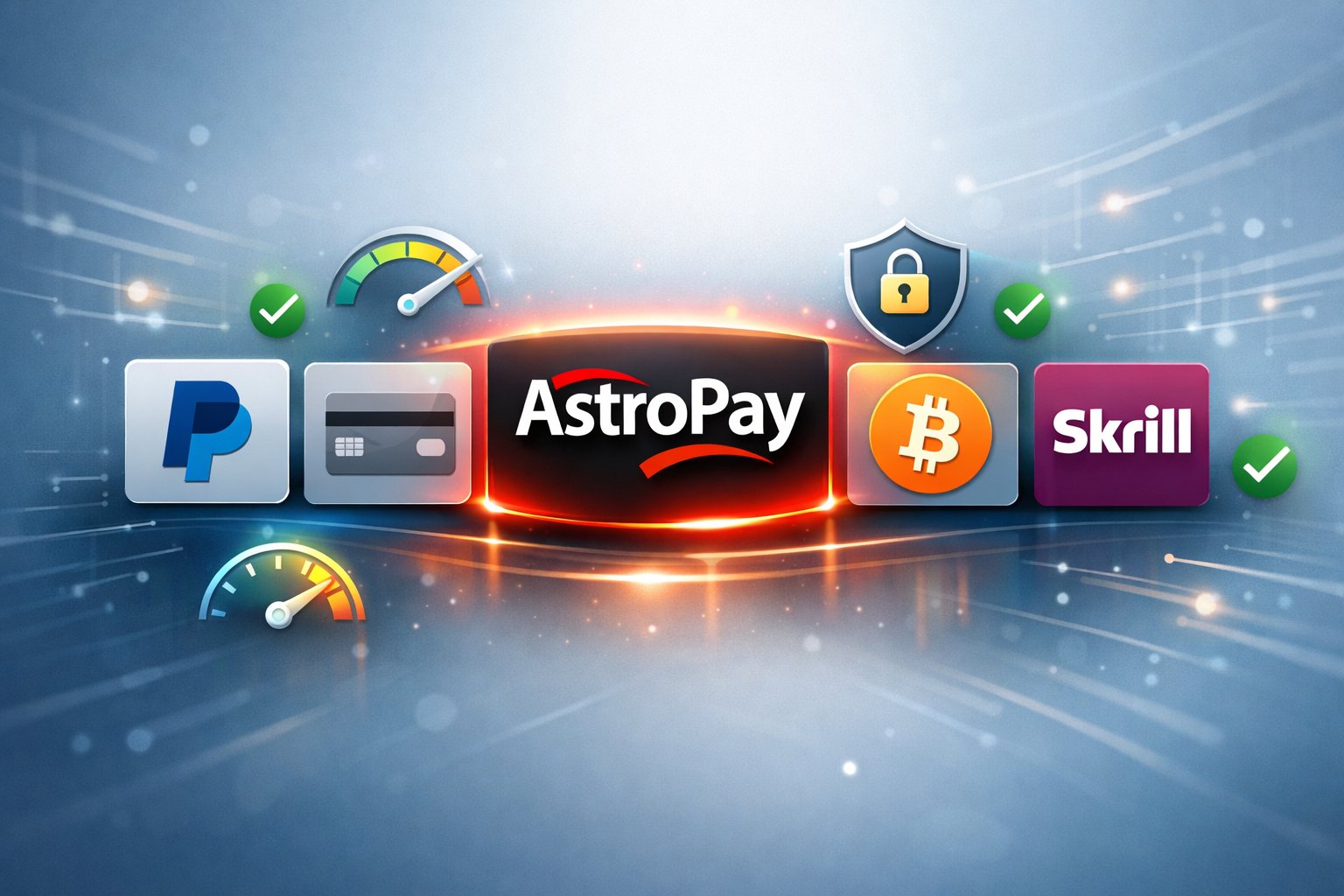 A Digital Interface Showing Various Payment Method Icons With The Astropay Logo Highlighted, Surrounded By Symbols Representing Speed, Security, And Reliability.