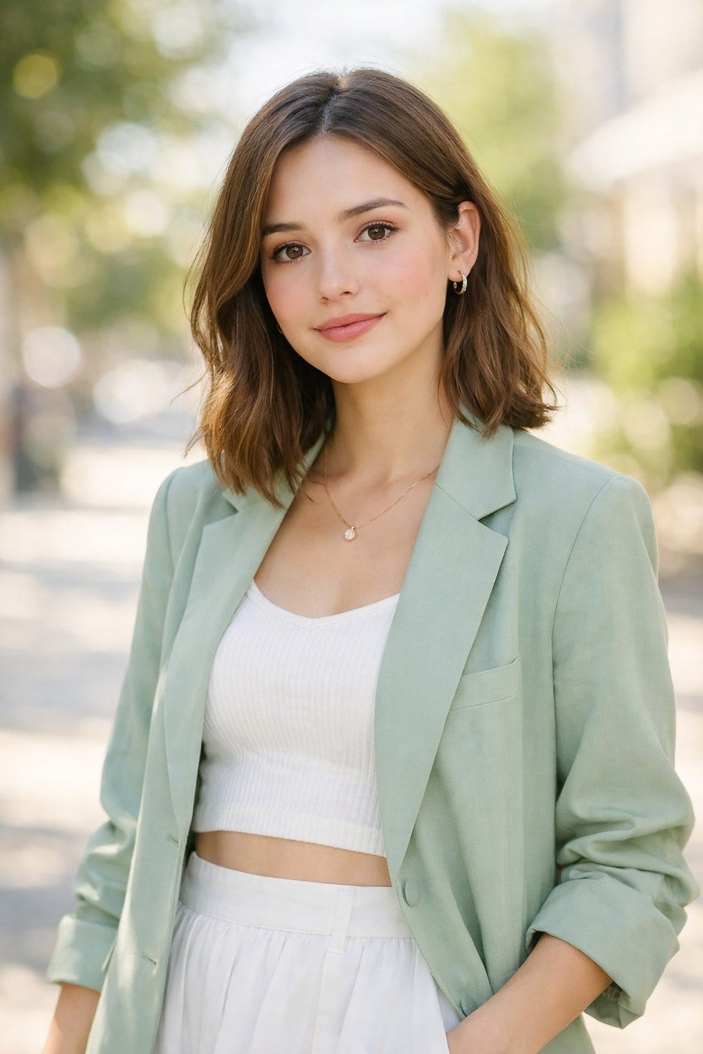 How To Not Dress Old: 17 Easy Style Tips That'll Take Years Off Your Look 41 A young woman outdoors wearing a modern outfit, looking confidently at the camera.