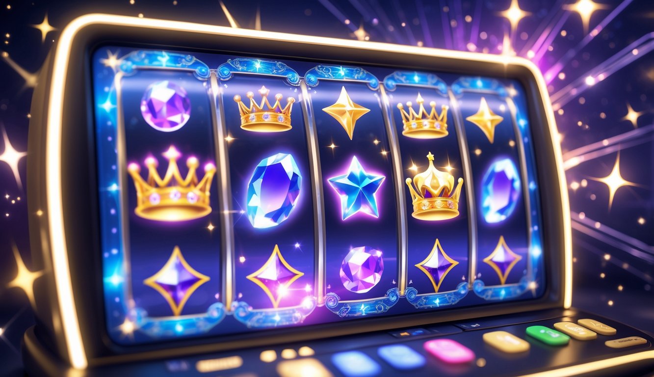 Mesin slot online dengan tema putri dan bintang yang berkilauan di latar gelap dengan efek cahaya yang menarik.