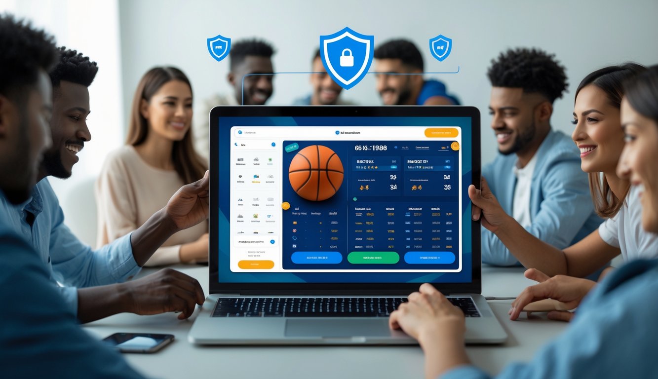 Orang-orang menggunakan perangkat digital untuk bertaruh bola basket secara online dengan suasana yang aman dan menyenangkan.