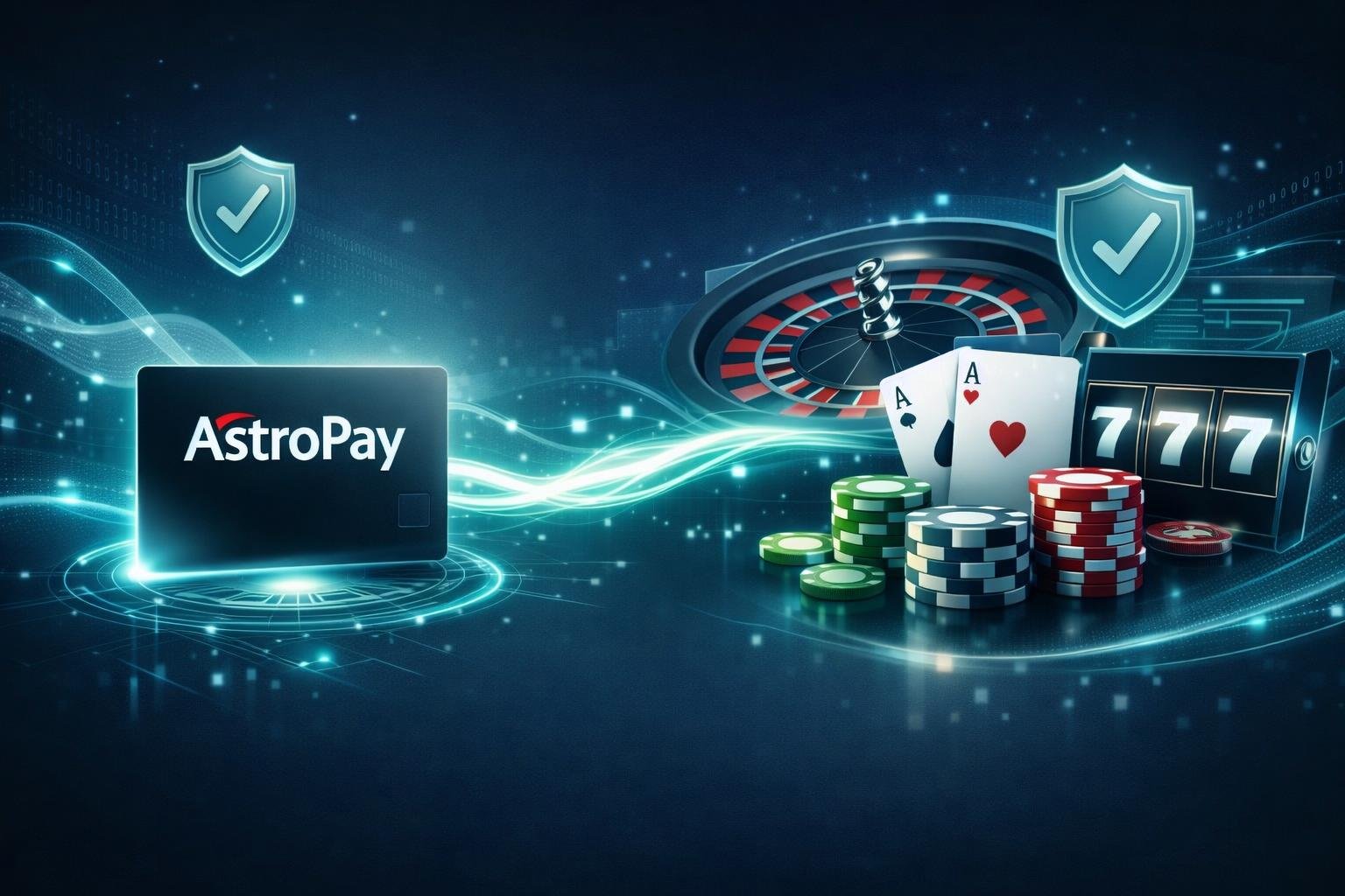 A Digital Illustration Showing A Secure Online Payment Connection Between A Digital Wallet And A Casino Interface With Chips And A Roulette Wheel.