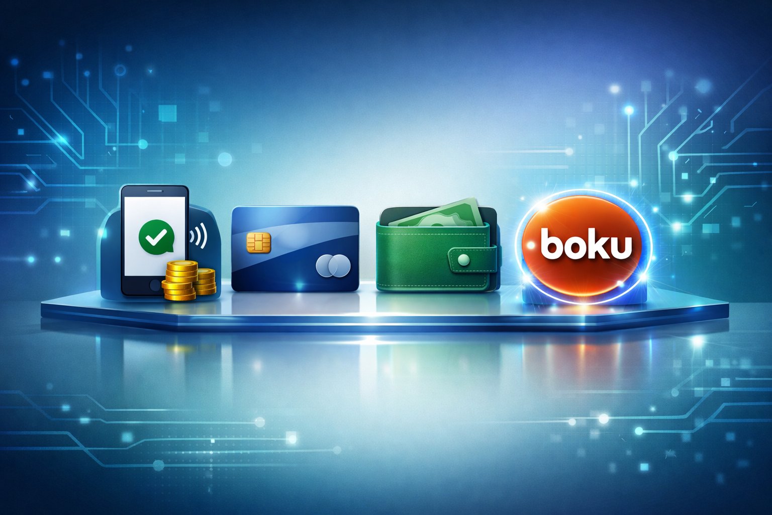 A Digital Interface Showing Various Payment Method Icons Side By Side With The Boku Payment Method Highlighted Among Them.