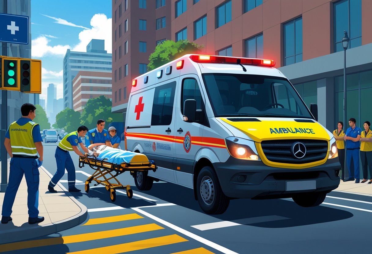 Numero Da Ambulância em Curitiba: Como Acionar o Atendimento de Emergência Corretamente Ambulância do SAMU com paramédicos atendendo um paciente em uma rua da cidade próxima a um hospital.