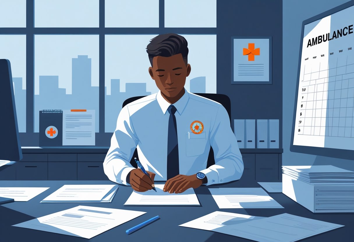 Ofício Solicitando Ambulância Para Evento: Modelo e Orientações Para Requisição Formal Pessoa escrevendo uma carta formal em um escritório, solicitando uma ambulância para um evento.