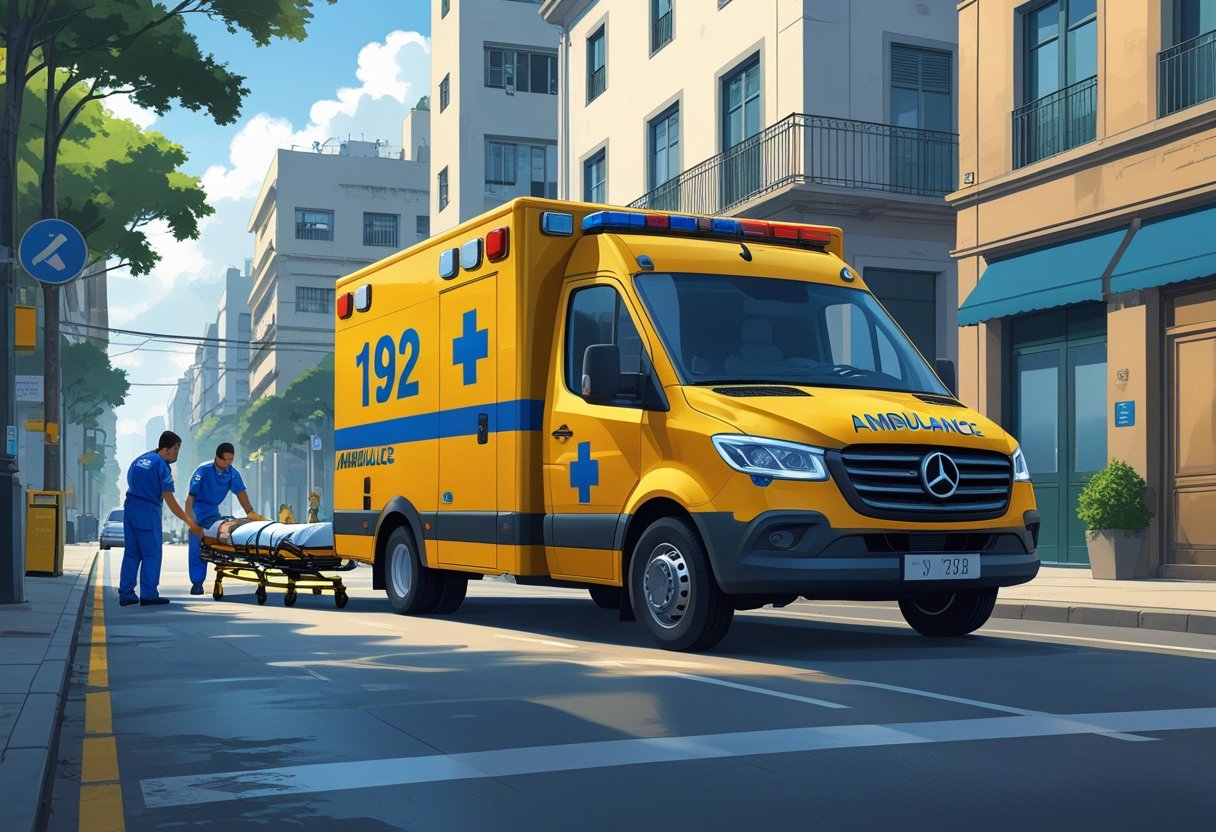 Qual o Número da Ambulância no Brasil: Guia Completo para Emergências Médicas Uma ambulância com o número 192 estacionada em uma rua da cidade, com paramédicos atendendo um paciente em uma maca.