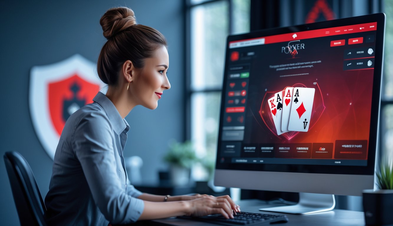 Seseorang bermain poker online di depan komputer dengan suasana yang rapi dan aman.