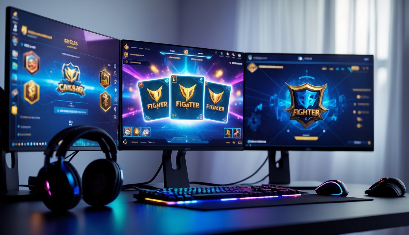 Sebuah ruang gaming dengan komputer modern menampilkan permainan kartu online di layar, menunjukkan suasana yang stabil dan lancar.