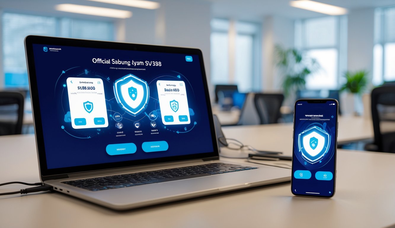 Seorang pria menggunakan laptop dan smartphone di meja kerja yang rapi, menampilkan antarmuka taruhan online dengan suasana kantor yang terang dan profesional.