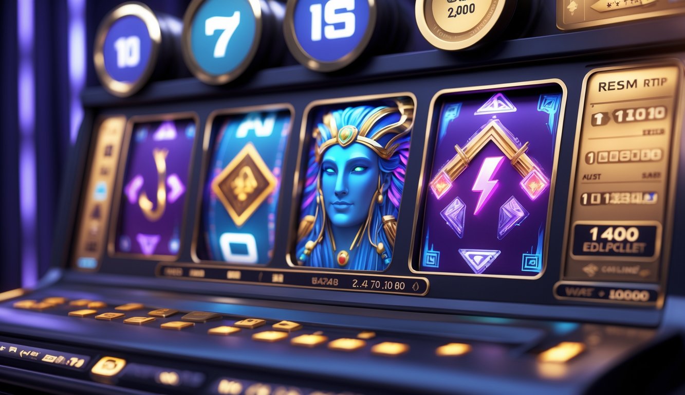 Antarmuka mesin slot online bertema mitologi Yunani dengan simbol Zeus dan petir, menampilkan suasana kasino digital yang modern dan menarik.