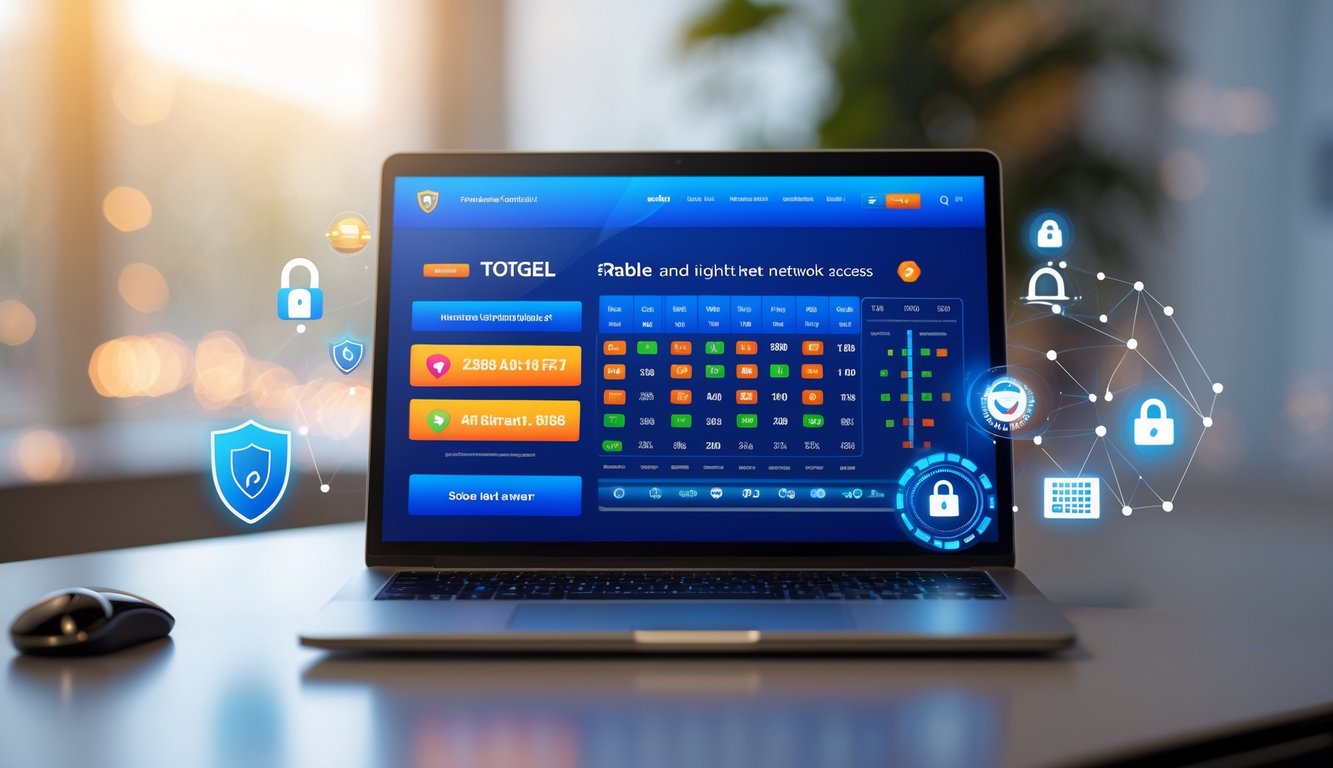 Seorang pria menggunakan laptop di meja dengan tampilan situs togel online yang aman dan stabil.