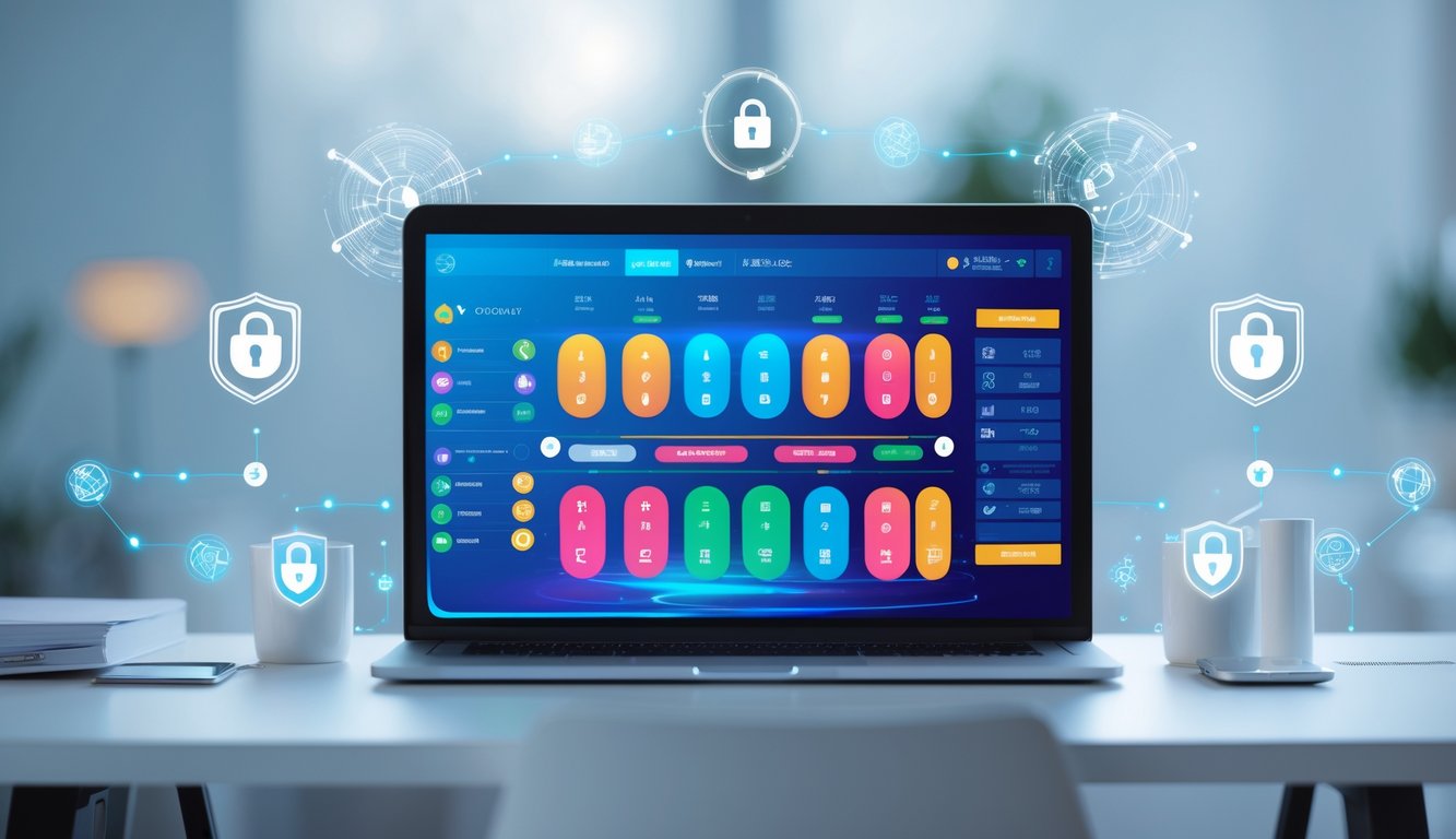 Seorang pengguna bekerja dengan laptop yang menampilkan antarmuka situs togel online yang aman dan stabil di sebuah meja kerja yang rapi.