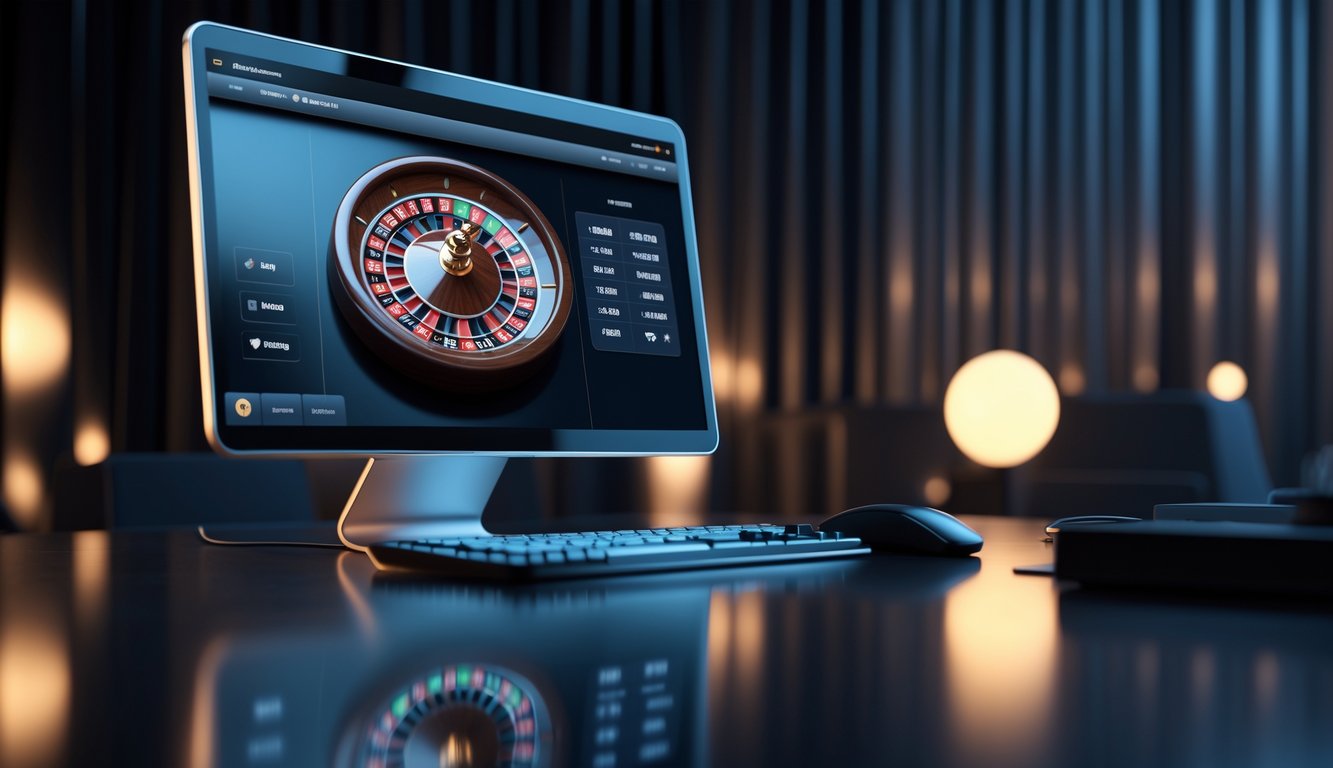 Tampilan layar komputer dengan permainan roulette online yang modern dan elegan.