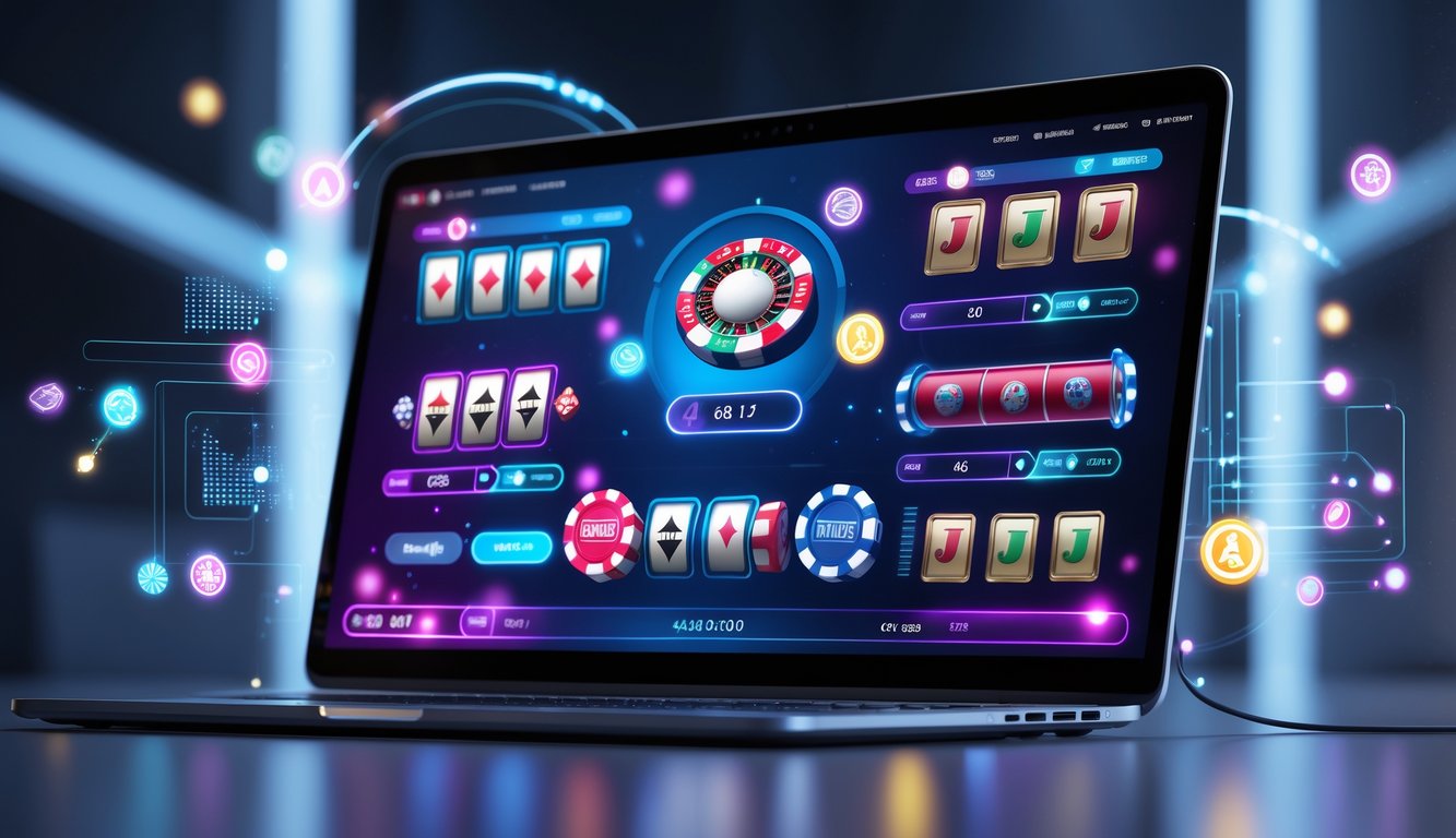 Seseorang menggunakan komputer dengan tampilan permainan kasino online yang interaktif dan stabil.