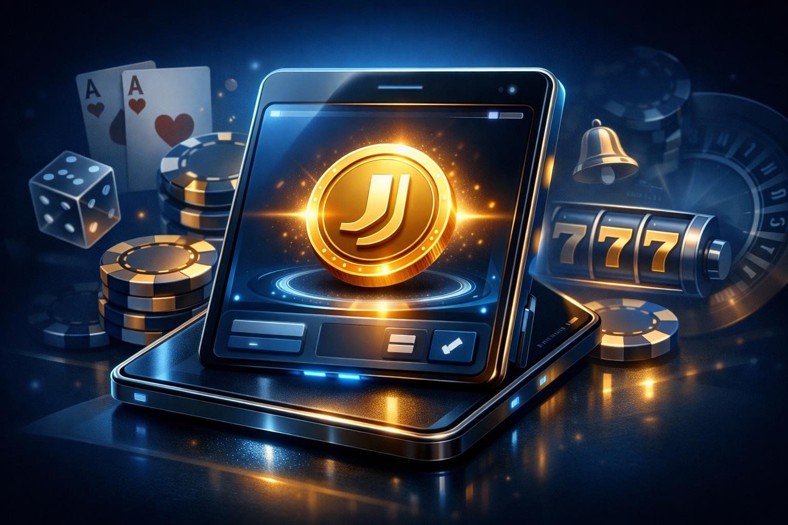 A Digital Wallet Displaying A Glowing Token Surrounded By Casino Elements Like Playing Cards And Poker Chips.