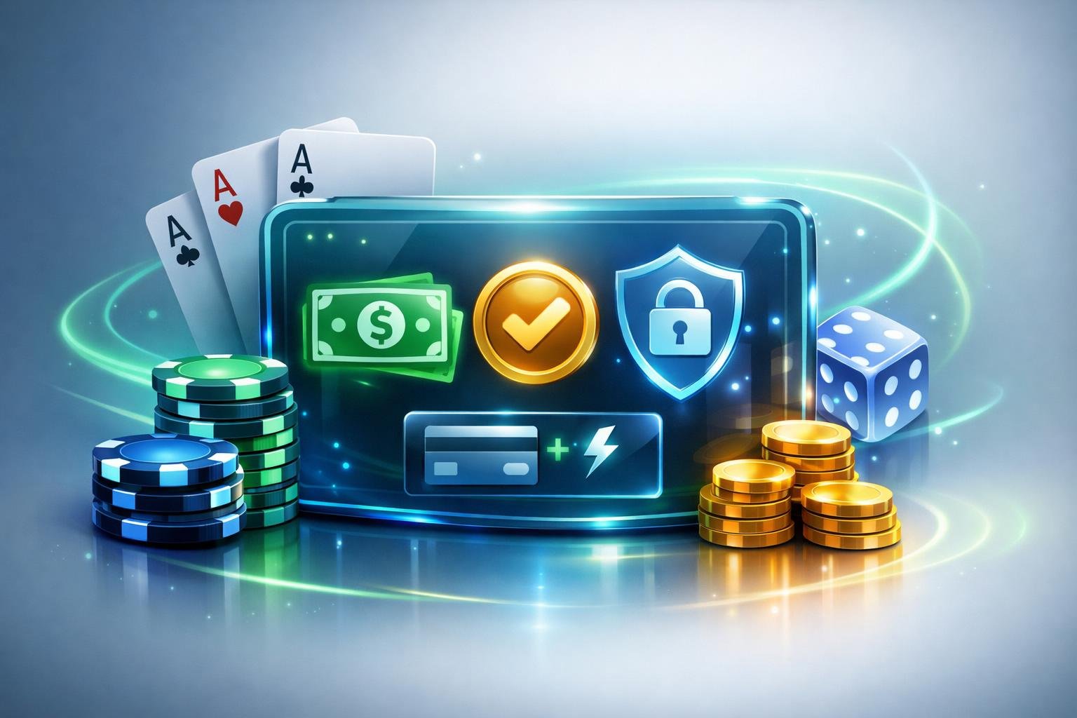 A Digital Wallet Interface Surrounded By Casino Chips And Playing Cards, Symbolizing A Secure Online Casino Payment Method.