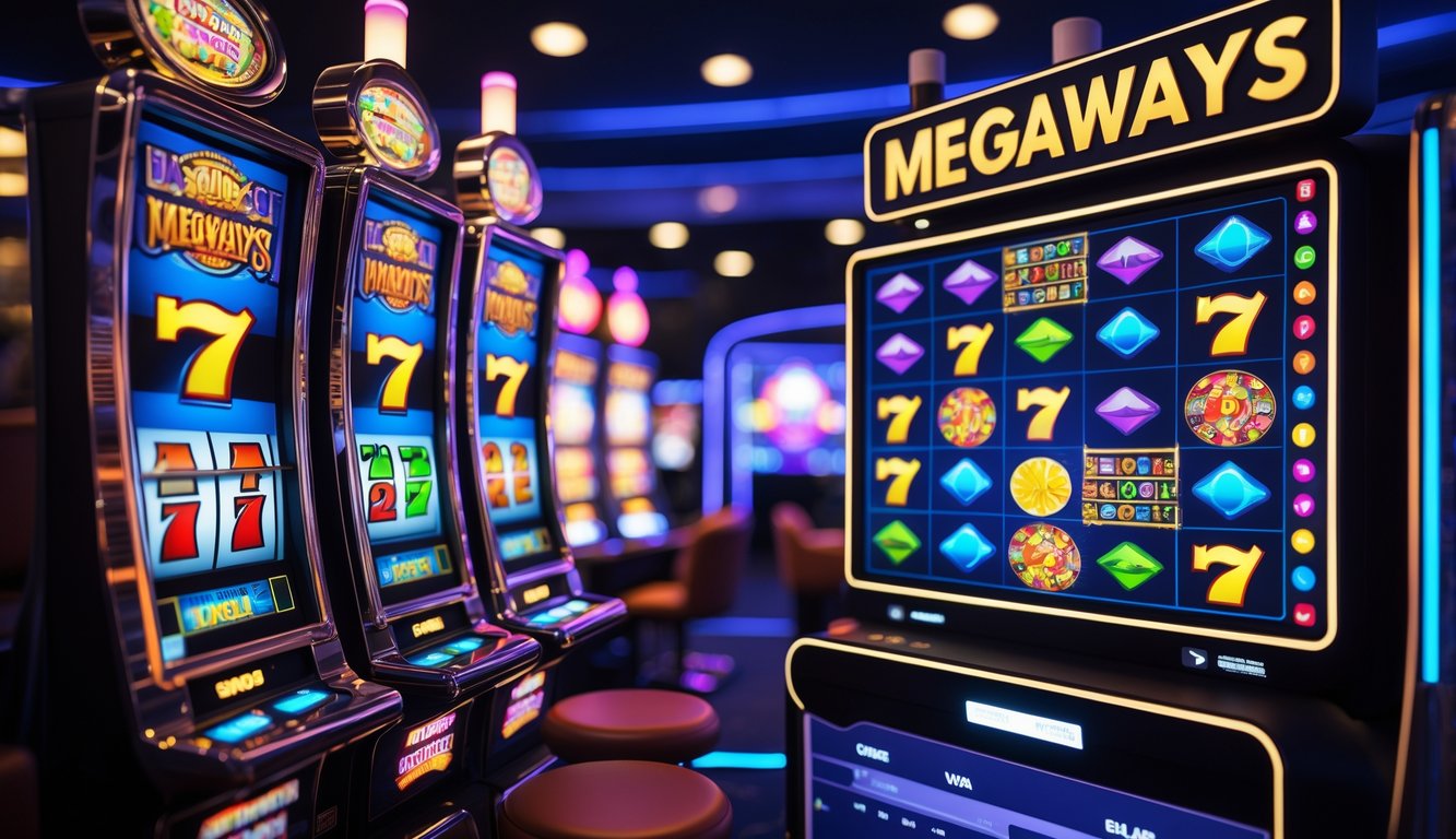 Dua mesin slot online berdampingan, satu dengan tampilan klasik tiga gulungan dan satu lagi dengan tampilan Megaways yang lebih kompleks dan berwarna-warni.