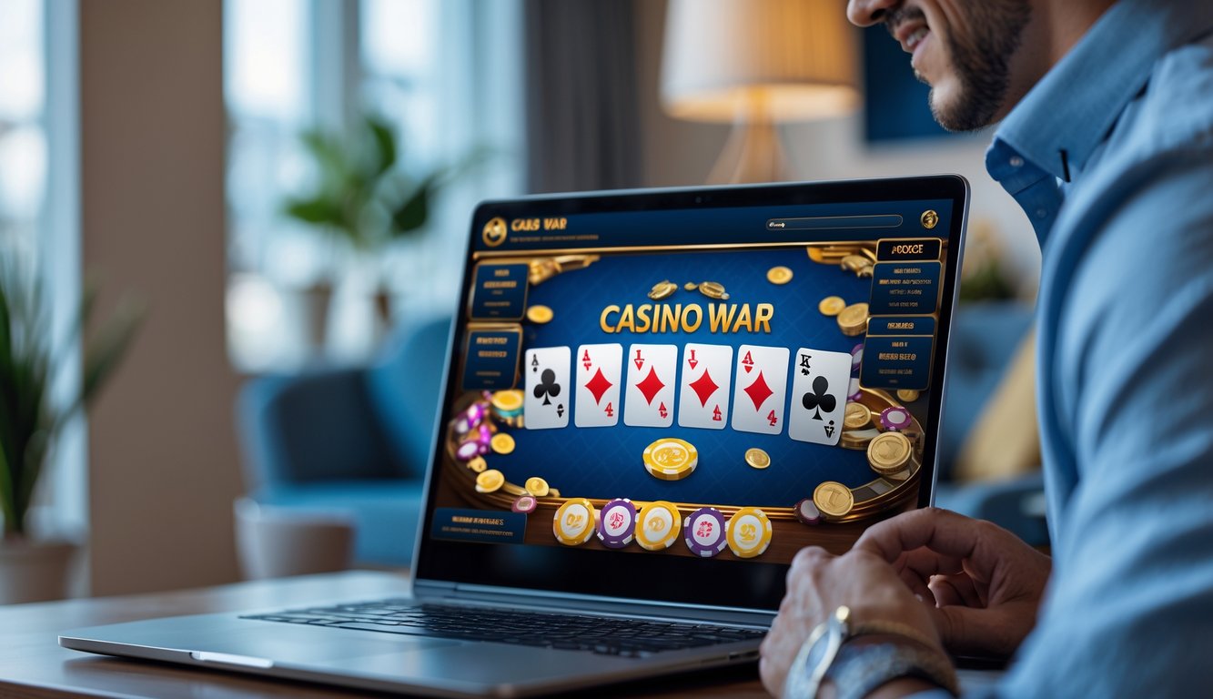 Seseorang menggunakan komputer dengan tampilan permainan kasino online yang aman dan terpercaya.