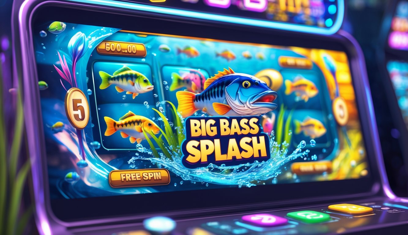 Tampilan layar permainan slot online dengan tema ikan bass besar dan efek air yang menyegarkan.
