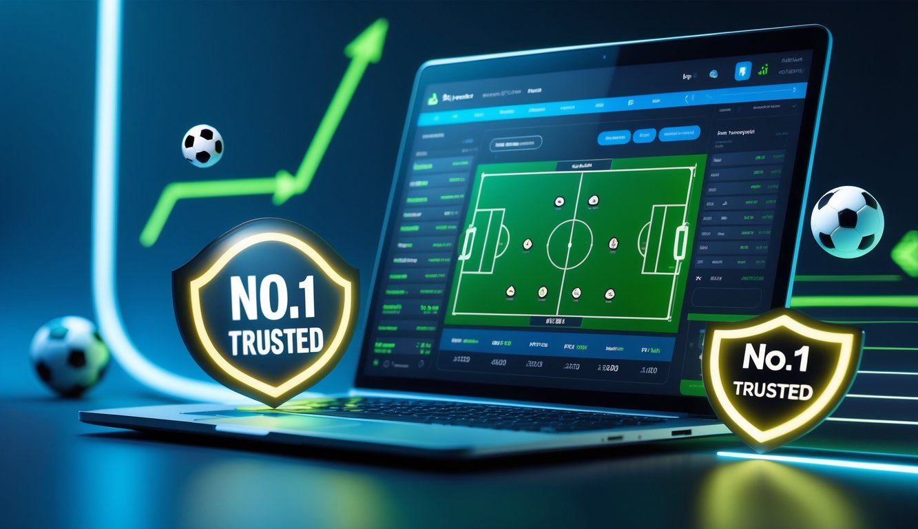 Seseorang menggunakan perangkat digital untuk memasang taruhan sepak bola dengan tampilan odds dan grafik taruhan di layar.