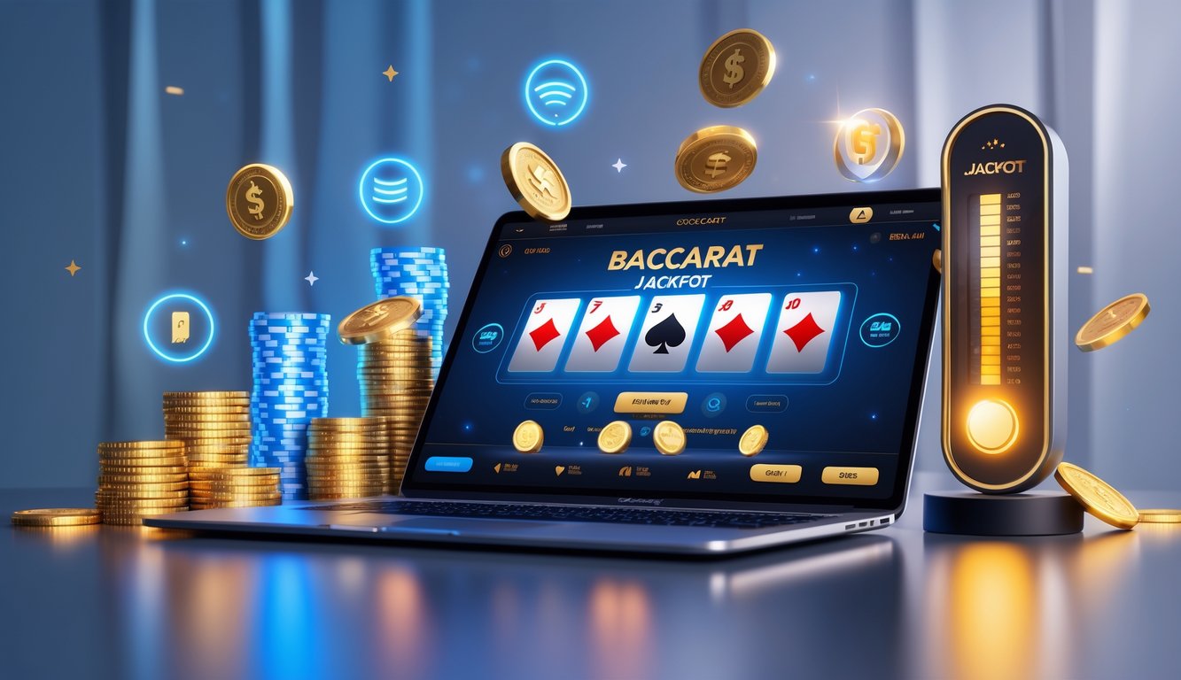 Seseorang menggunakan perangkat digital untuk bermain permainan baccarat online dengan suasana yang modern dan profesional.