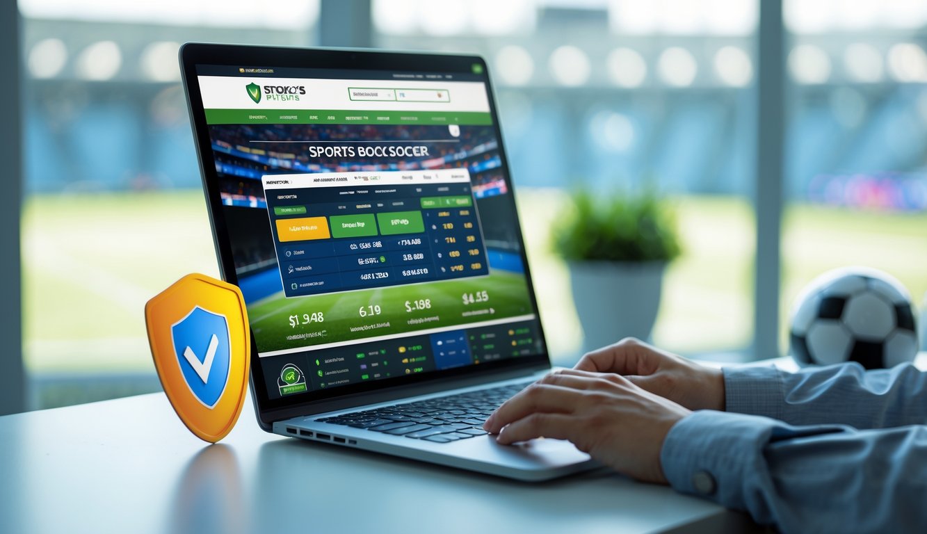 Seseorang menggunakan komputer dengan tampilan taruhan olahraga sepak bola yang menampilkan peluang dan pembaruan pertandingan secara langsung.