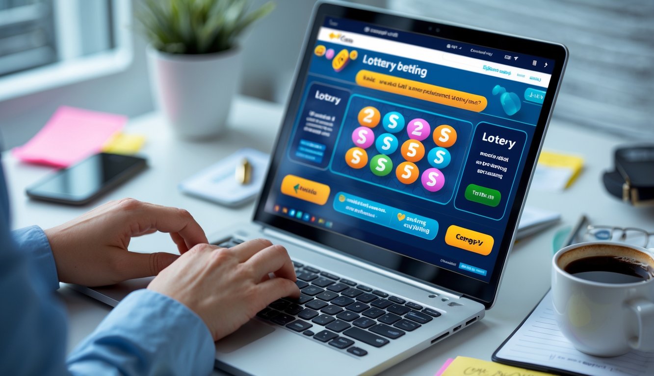 Seseorang menggunakan laptop di meja kerja dengan tampilan situs taruhan togel online di layar.