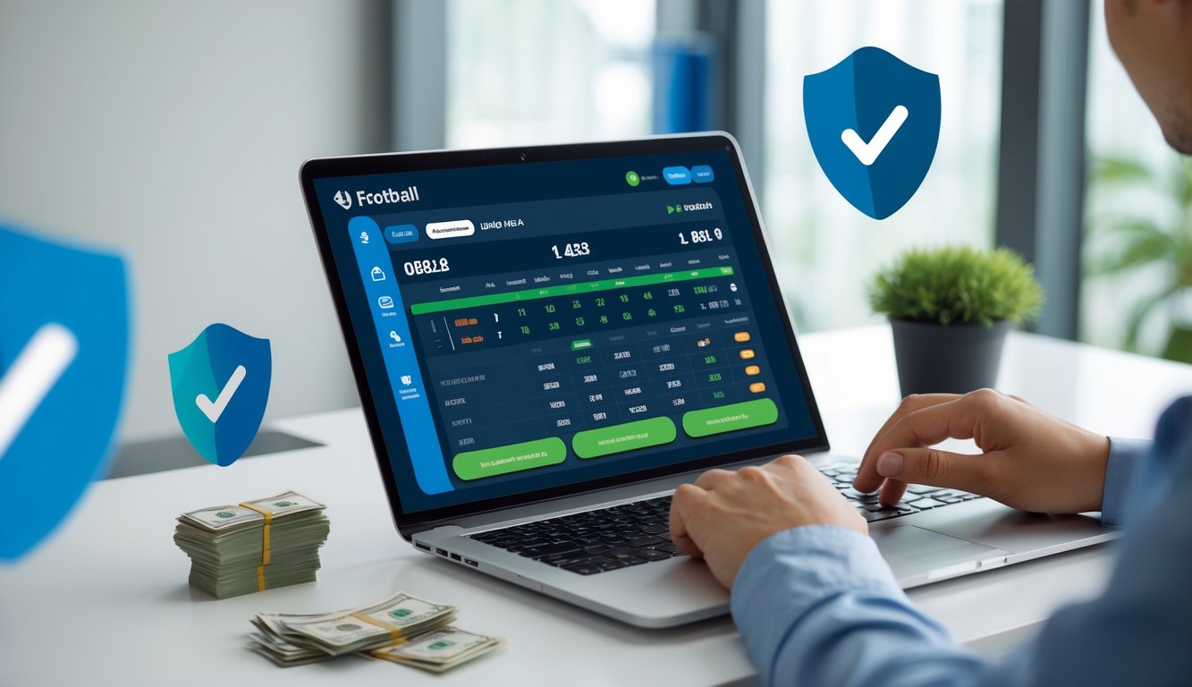 Seseorang menggunakan laptop atau ponsel untuk bertaruh bola online dengan suasana ruangan yang rapi dan tenang.